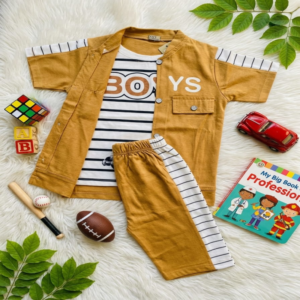 Mustard Little BOYS Bomber Shirt & Shorts Set